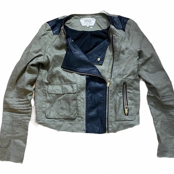 Zara Trafaluc Linen Faux Leather Motorcycle Jkt Sm - Picture 7 of 8